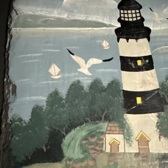 Vintage Young's Incorporated Slate Plaque Lighthouse Hand Painted 13"L x 10"W - Picture 8 of 16